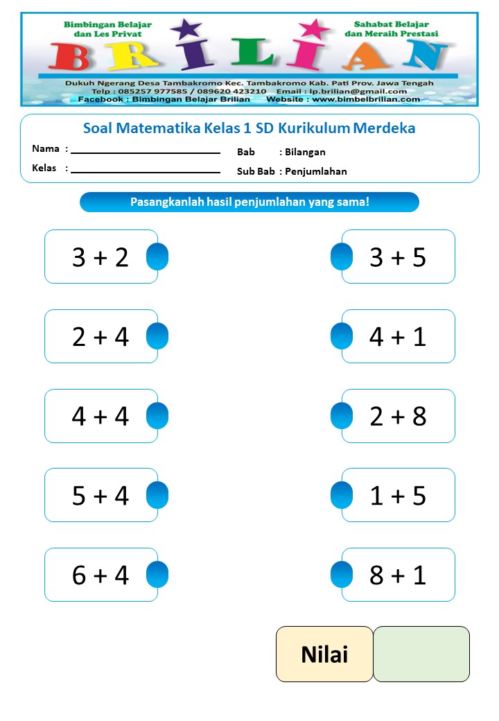 latihan soal matematika kelas 1 sd