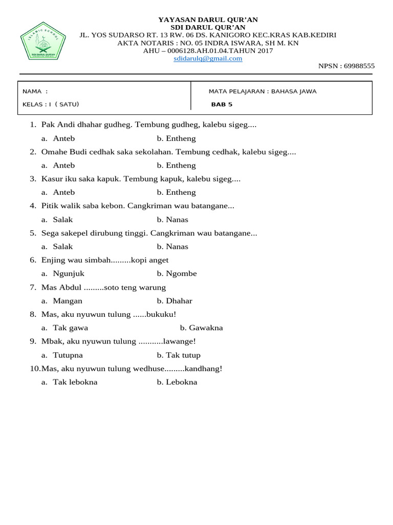 7 Soal UTS Bahasa Jawa Kelas 7 Semester 1 Kurikulum 2013 yang Wajib Kamu Kuasai di 2026 7 Soal UTS Bahasa Jawa Kelas 7 Semester 1 Kurikulum 2013 yang Wajib Kamu Kuasai di 2026