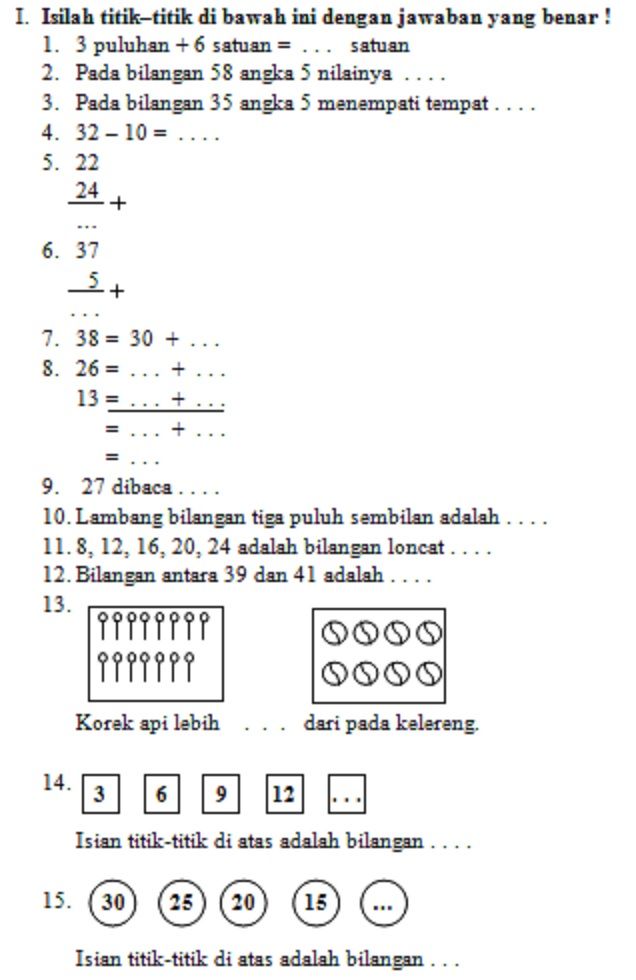 Mengintip Kesuksesan Belajar Contoh Soal UKK Matematika Kelas 1 SD Mengintip Kesuksesan Belajar Contoh Soal UKK Matematika Kelas 1 SD