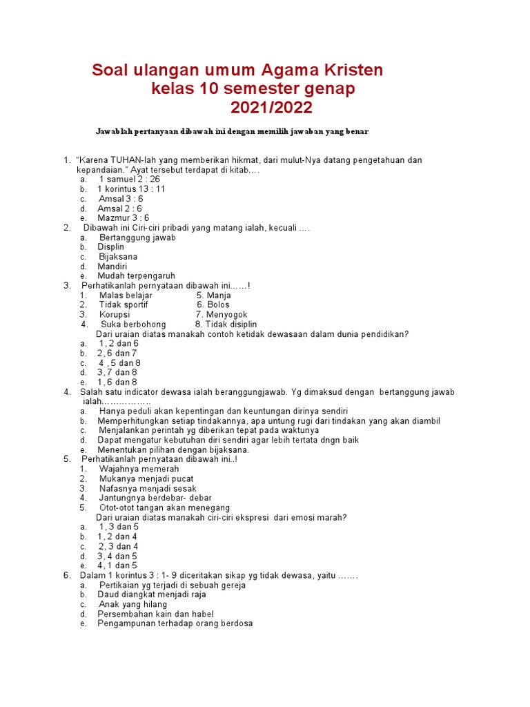 5 Contoh Soal Materi UAS Agama Kelas 10 Semester 2 2026 dan Kunci Jawaban