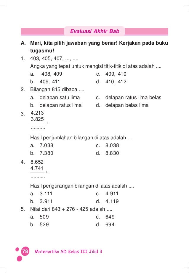 Soal Matematika Kelas 3 Sd Bilangan Cacah