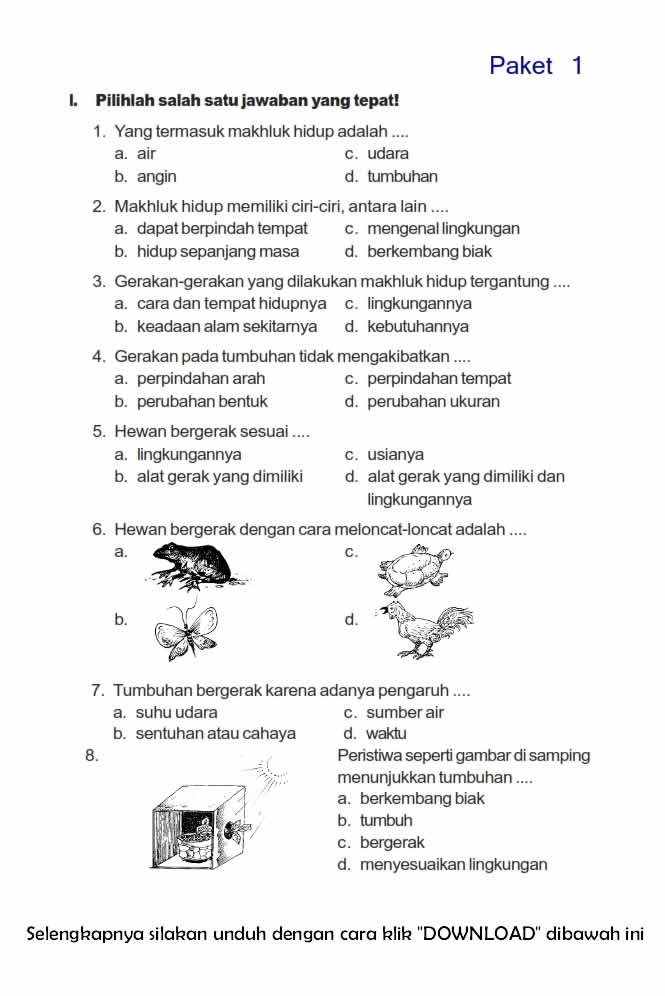 7 Latihan Soal IPA Kelas 2 SD Semester 1 Tentang Makhluk Hidup yang Wajib Dikuasai Sebelum Ujian