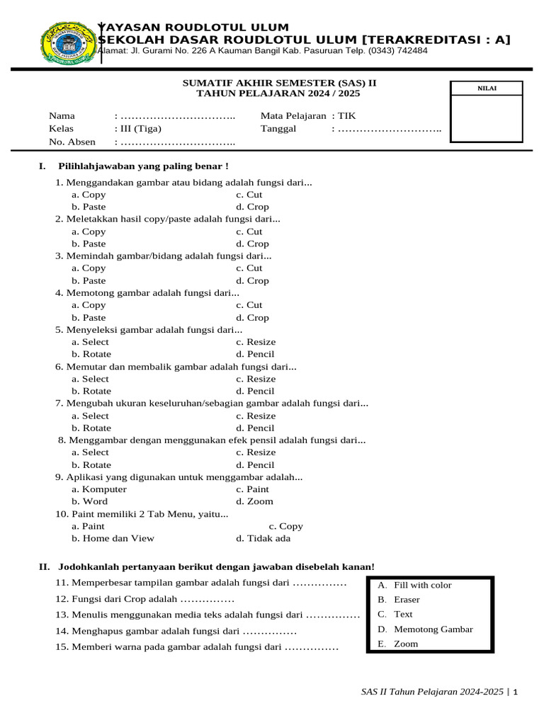 Soal TIK Kelas 3 SD Semester II PDF Soal TIK Kelas 3 SD Semester II PDF
