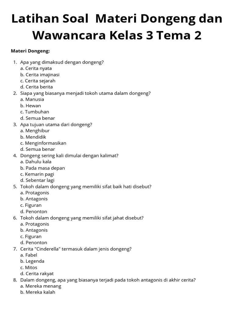 Soal Dongeng dan Wawancara Kelas 3 SD PDF Soal Dongeng dan Wawancara Kelas 3 SD PDF
