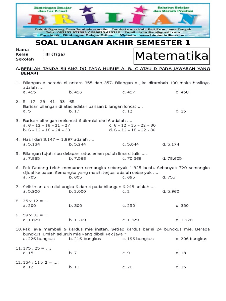Akhirnya Ada Kumpulan Contoh Soal Ujian Kelas 3 SD Semester 1 Terbaru 2026 dengan Kunci Jawaban Lengkap
