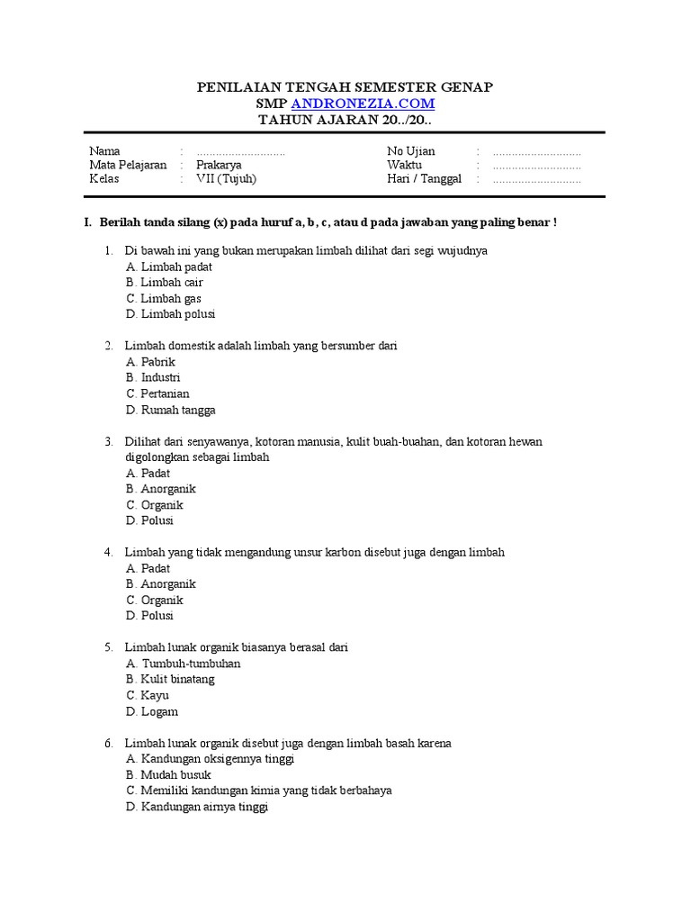 Soal Prakarya Kelas 7 Semester 2 PDF Griya Taman Soal Prakarya Kelas 7 Semester 2 PDF Griya Taman