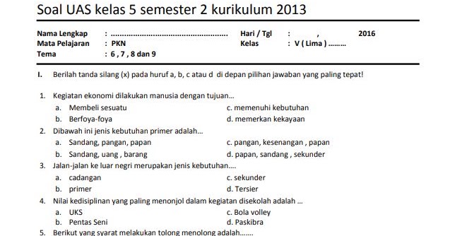 Jangan Sampai Salah Latihan, Ini Dia Kumpulan Soal UTS PKN Kelas 5 Semester 2 Kurikulum 2013 yang Wajib Kamu Pelajari Jangan Sampai Salah Latihan, Ini Dia Kumpulan Soal UTS PKN Kelas 5 Semester 2 Kurikulum 2013 yang Wajib Kamu Pelajari