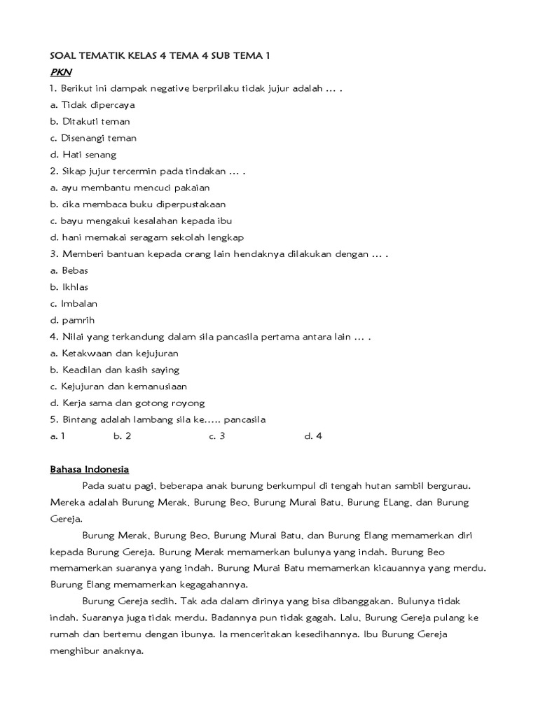 Soal Tematik Kelas 4 Tema 4 Sub 1 PDF Griya Taman Seni Soal Tematik Kelas 4 Tema 4 Sub 1 PDF Griya Taman Seni