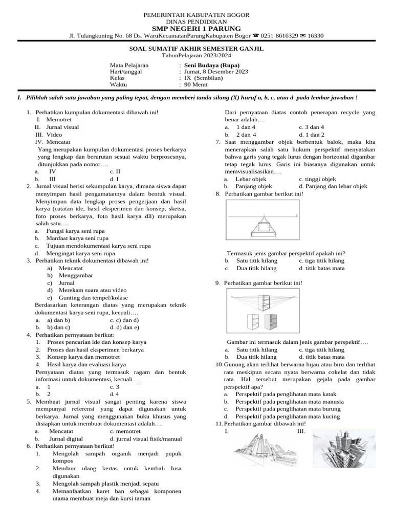 Soal Sas SBK Kls 9 2023-2024 PDF Soal Sas SBK Kls 9 2023-2024 PDF