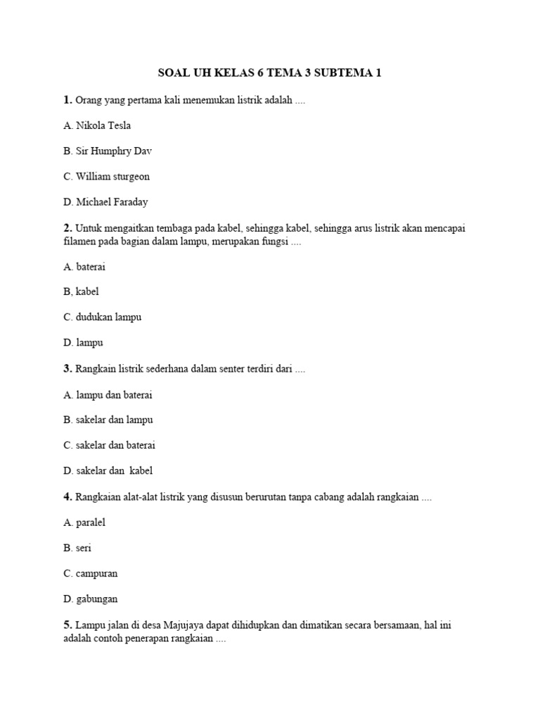 Soal UH Kelas 6 Tema 3 Subtema 1 PDF Seni Soal UH Kelas 6 Tema 3 Subtema 1 PDF Seni