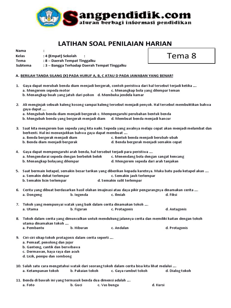Soal Tematik Kelas 4 SD Tema 8 Subtema 3 PDF Kajian Bahasa Asing Soal Tematik Kelas 4 SD Tema 8 Subtema 3 PDF Kajian Bahasa Asing