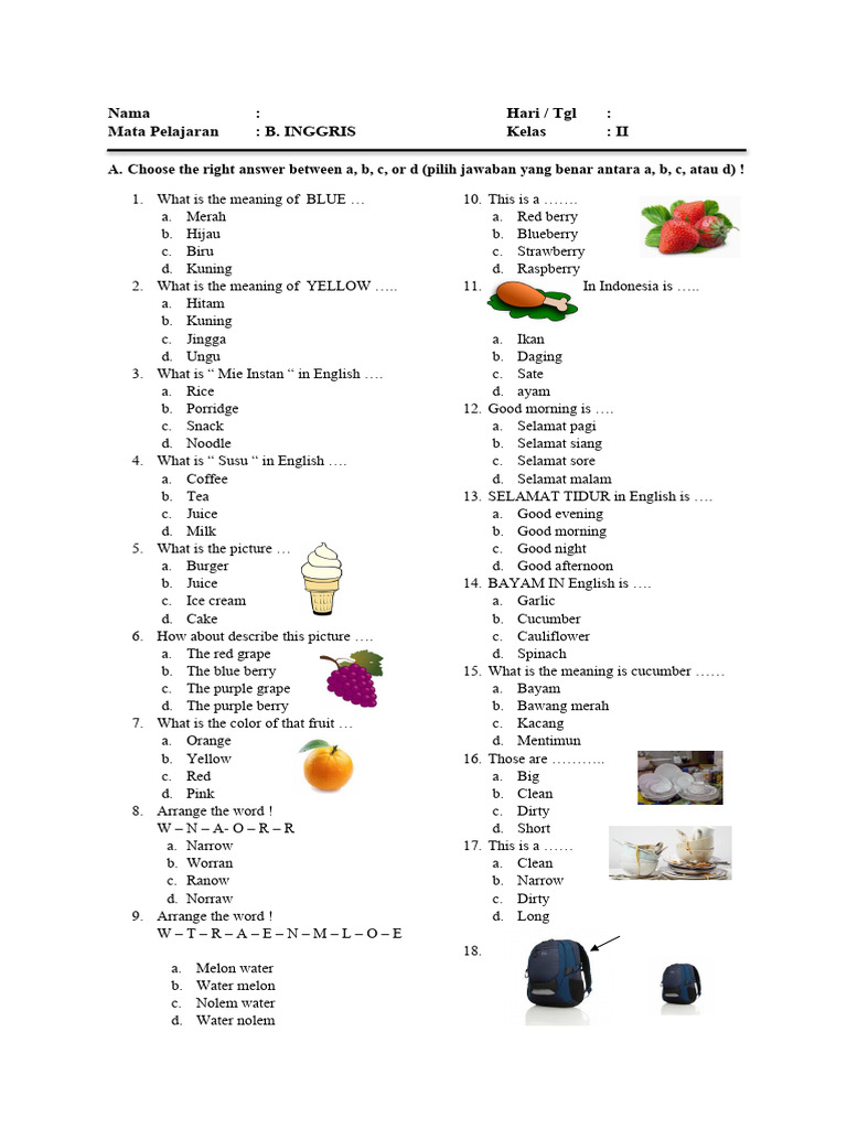 latihan soal bahasa inggris food and drink kelas 2 latihan soal bahasa inggris food and drink kelas 2