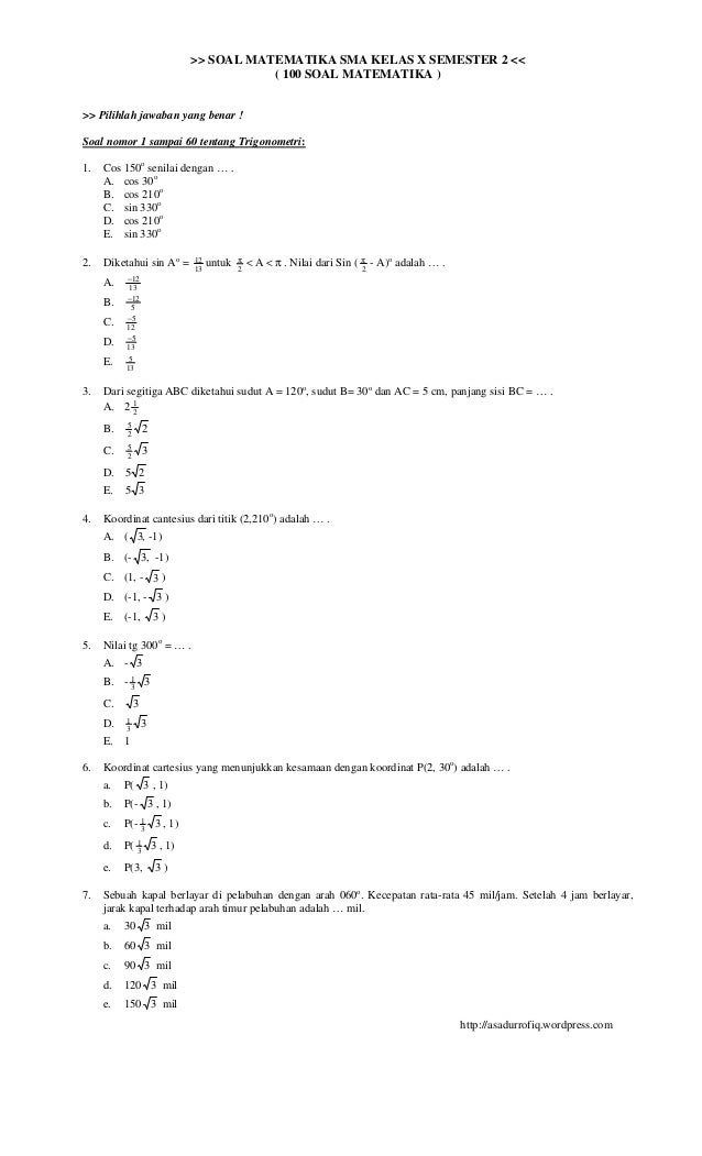 4 Contoh Soal Matematika UTS Kelas 10 Semester 2 Beserta Jawabannya Jadi Sumber Berita