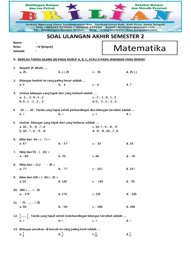 5 Contoh Soal Matematika UTS Kelas 4 Semester 2 2026 yang Wajib Dikuasai agar Nilai Bagus 5 Contoh Soal Matematika UTS Kelas 4 Semester 2 2026 yang Wajib Dikuasai agar Nilai Bagus