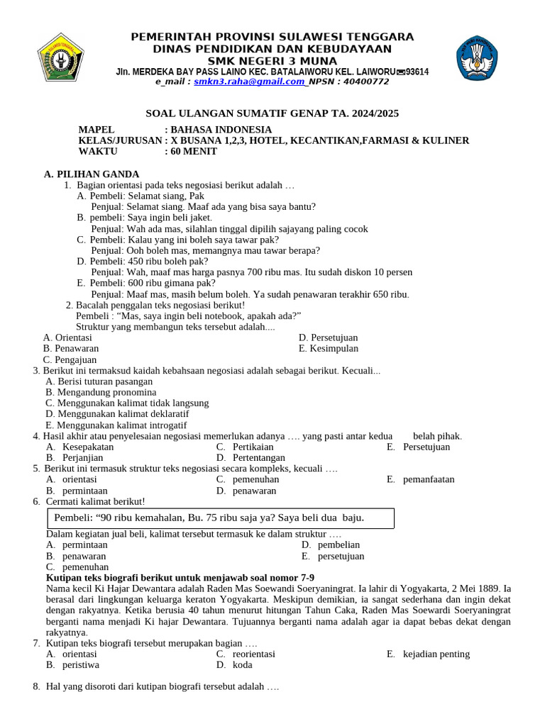 Bocoran Rahasia Soal Bahasa Indonesia Ulangan Akhir Semester 2 Kelas X SMK Terbaru Bocoran Rahasia Soal Bahasa Indonesia Ulangan Akhir Semester 2 Kelas X SMK Terbaru