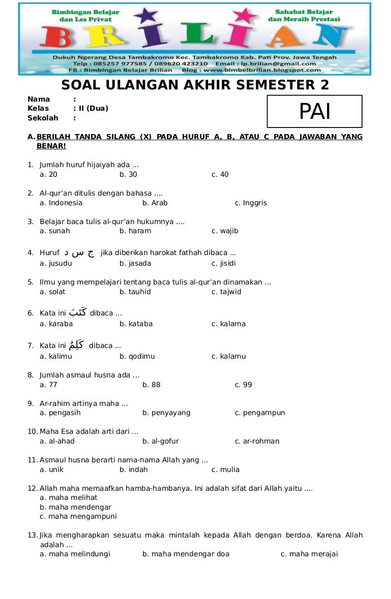 Rahasia Juara! Latihan Soal Ulangan Harian Kelas 2 SD Semester 2 Agar Nilai Sempurna Rahasia Juara! Latihan Soal Ulangan Harian Kelas 2 SD Semester 2 Agar Nilai Sempurna