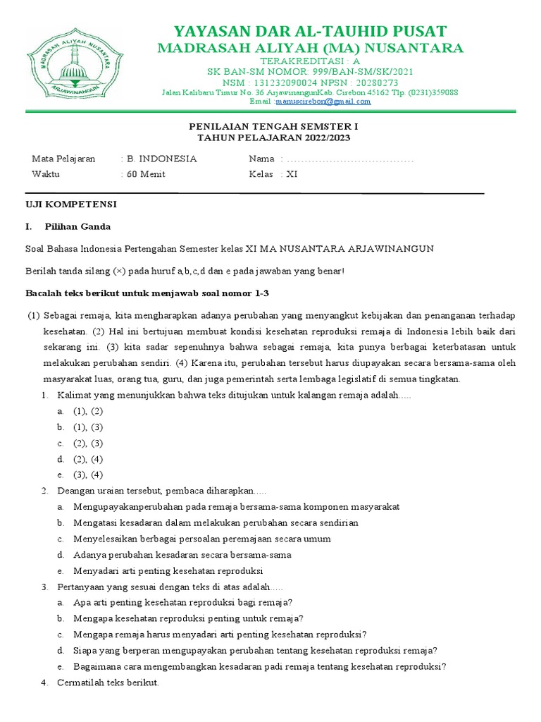 Rahasia Skor Sempurna Soal Bahasa Indonesia Ulangan Akhir Semester 2 Kelas XI SMK Rahasia Skor Sempurna Soal Bahasa Indonesia Ulangan Akhir Semester 2 Kelas XI SMK
