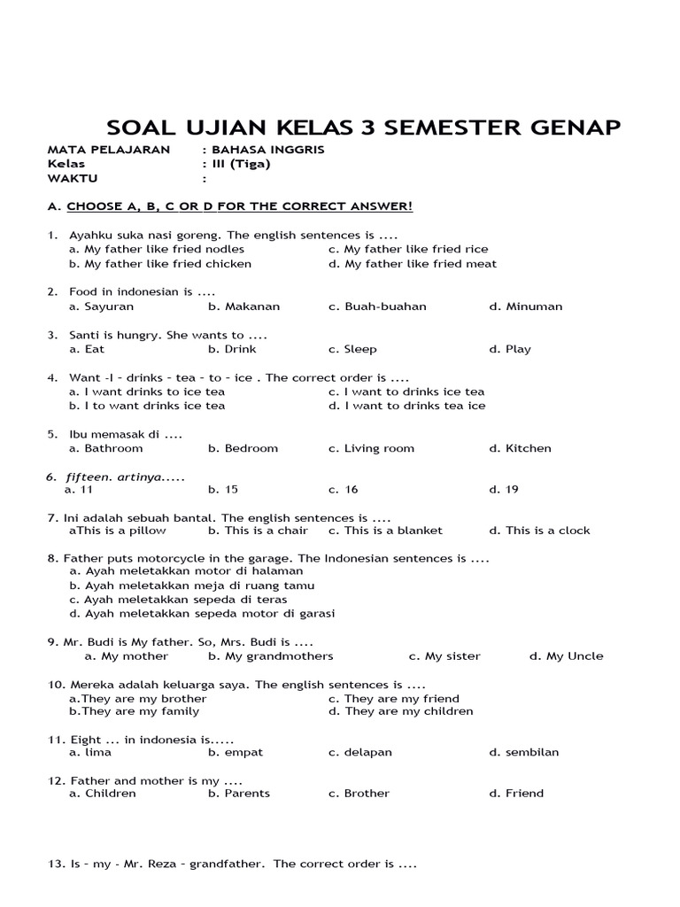 Rahasia Skor Sempurna dengan Latihan Soal Ulangan Bahasa Inggris Kelas 3 SD Semester 2 Rahasia Skor Sempurna dengan Latihan Soal Ulangan Bahasa Inggris Kelas 3 SD Semester 2