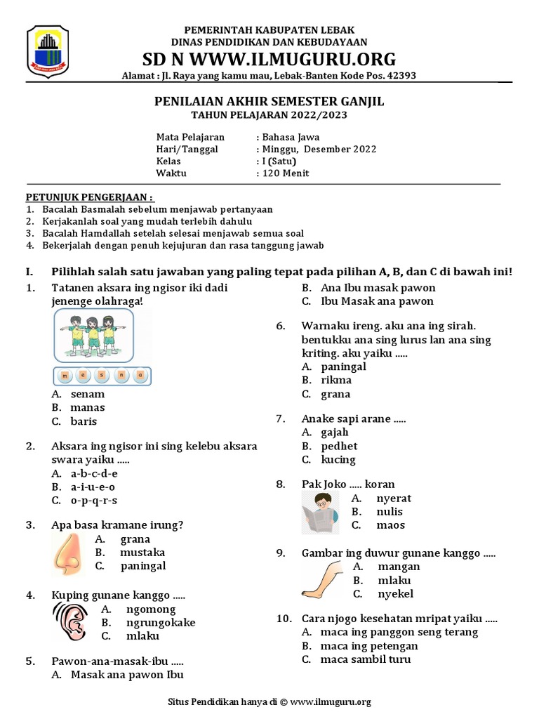 Wajib Tahu Kumpulan Soal Bahasa Jawa Kelas 1 SD Semester Genap Terbaru Agar Anak Pintar