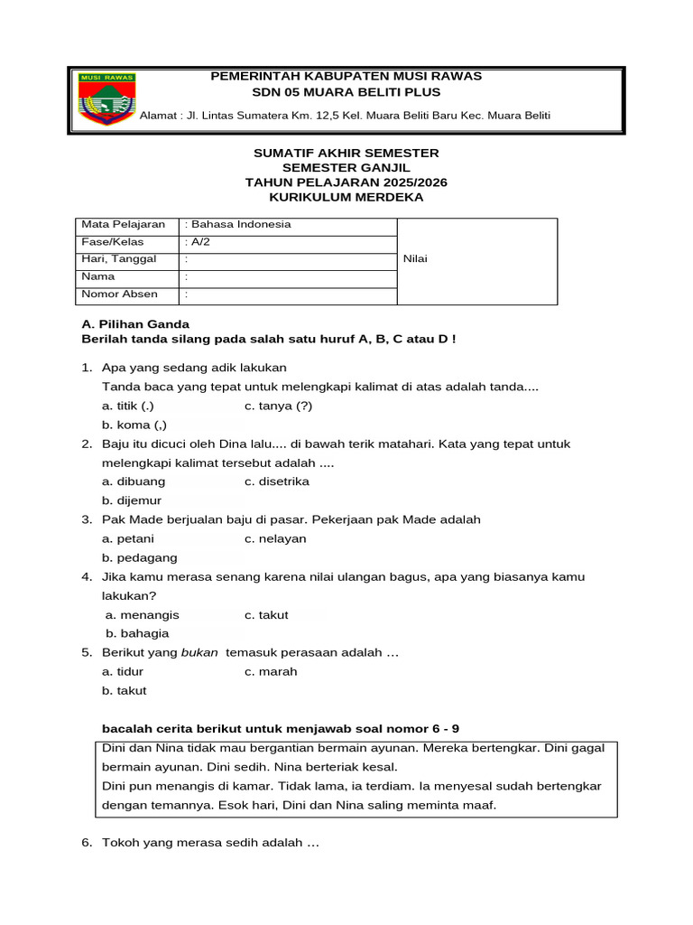 Wajib Tahu! Kumpulan latihan soal ulangan bahasa indonesia kelas 2 sd semester 2 terbaru