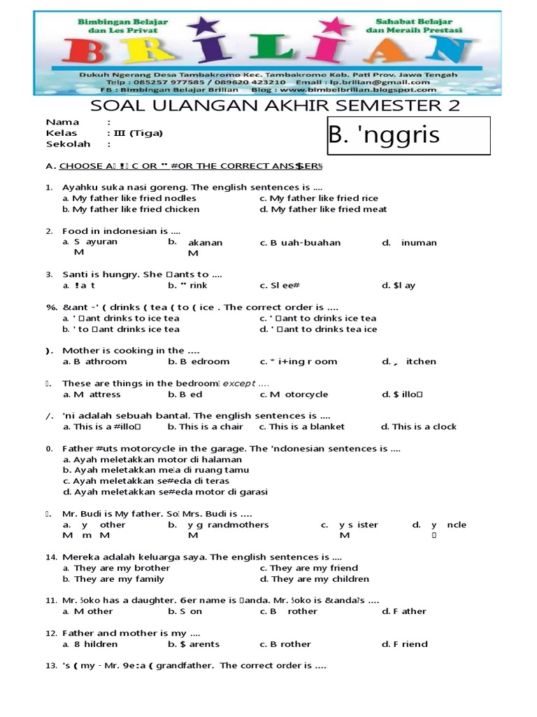 Wajib Tahu! Kumpulan latihan soal ulangan bahasa inggris kelas 3 semester 2 paling akurat