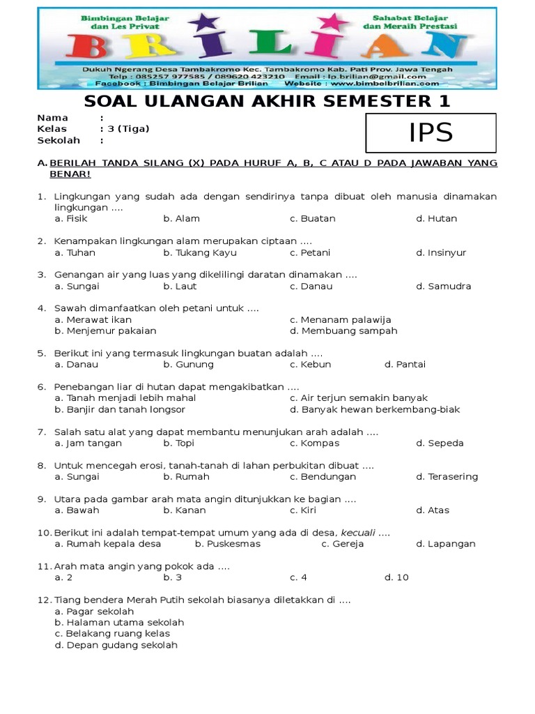 Wajib Tahu! Kumpulan latihan soal ulangan harian ips kelas 3 sd semester 2 terbaru