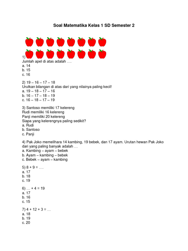 Wajib Tahu! Kumpulan latihan soal ulangan kelas 1 sd pelajaran matematka semester 2 Terbaru Wajib Tahu! Kumpulan latihan soal ulangan kelas 1 sd pelajaran matematka semester 2 Terbaru
