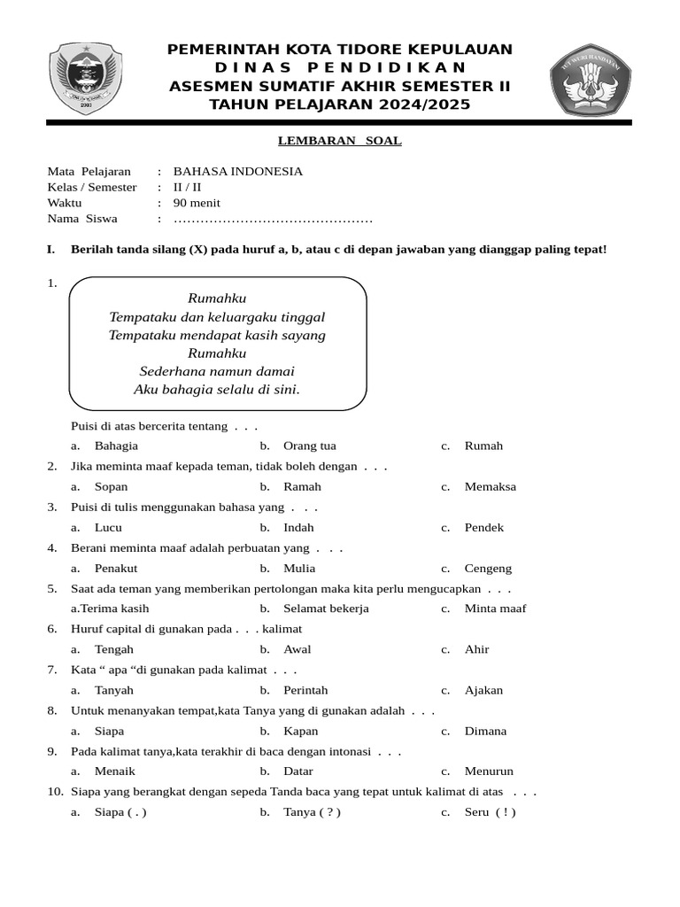 Wajib Tahu Kumpulan soal bahasa indonesia ukk kelas 2 sd semester 2 Agar Nilai Maksimal Wajib Tahu Kumpulan soal bahasa indonesia ukk kelas 2 sd semester 2 Agar Nilai Maksimal